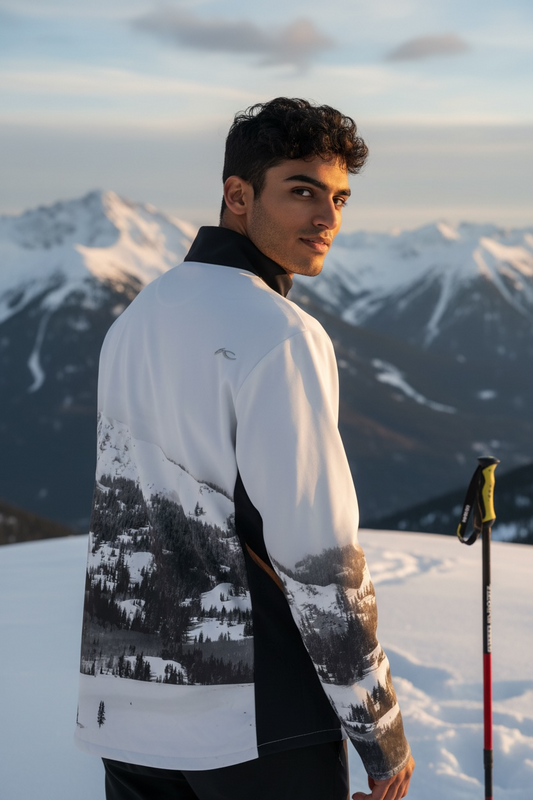 MENS SHIRT KJUS REVEL PRINTED MIDLAYER HZ WHITE/IRON NEW WITH TAGS