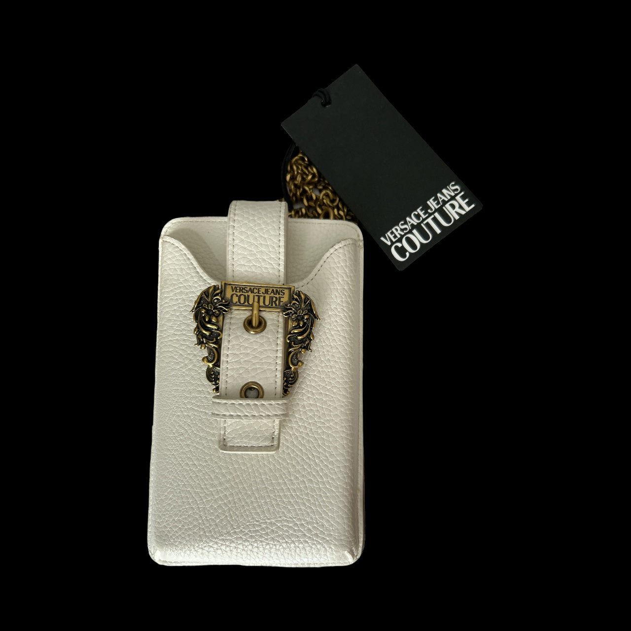 VERSACE JEANS COUTURE LEATHER MOBILE PHONE, WALLET, CRETIT CARD CASE. WITH LONG CHUNKY CHAIN. AUTHENTICITY GUARANTEED.