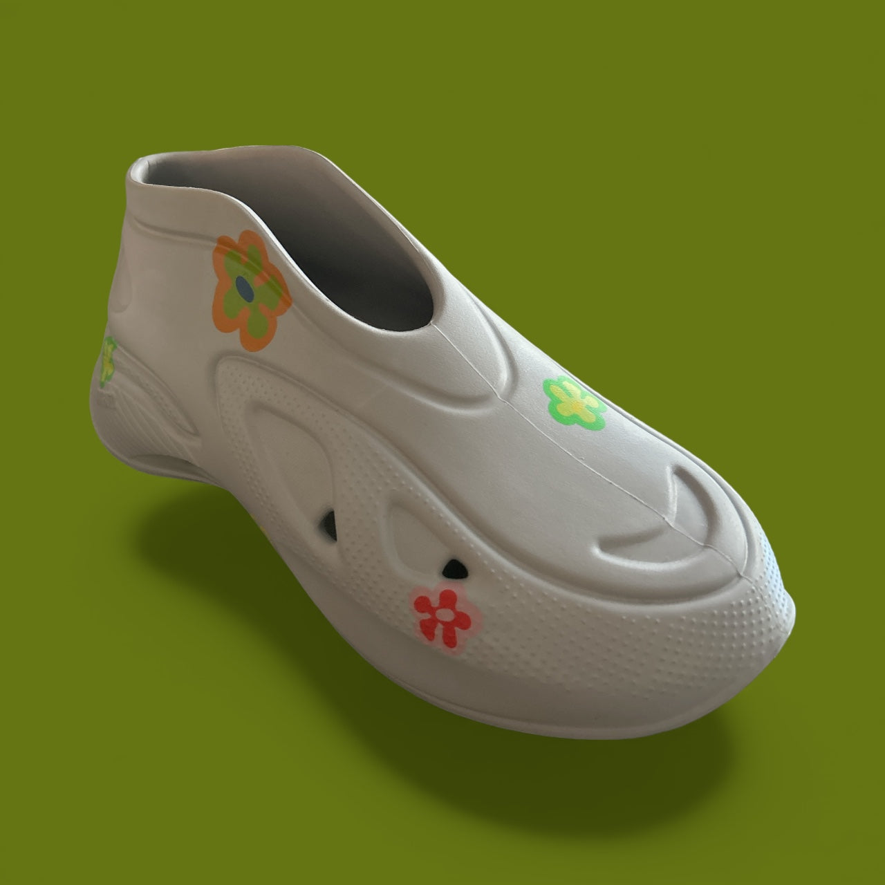 WOMENS AXEL ARIGATO XPLORER CLOG UK SIZE 7.5 EU 41.5 NEW CUSTOM PAINTED FLOWERS IN LIGHT GREY.