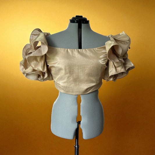 (Copy) YAURA-CHAMPAGNE COLOURED RUFFLE SLEEVED TOP SIZE LARGE.