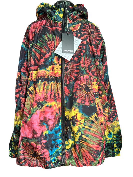 NEW WITH TAGS.  MENS DSQUARED2. TIE-DYE WIND JACKET UK SIZE, LARGE. ZIP CLOSURE, RED HUE.
