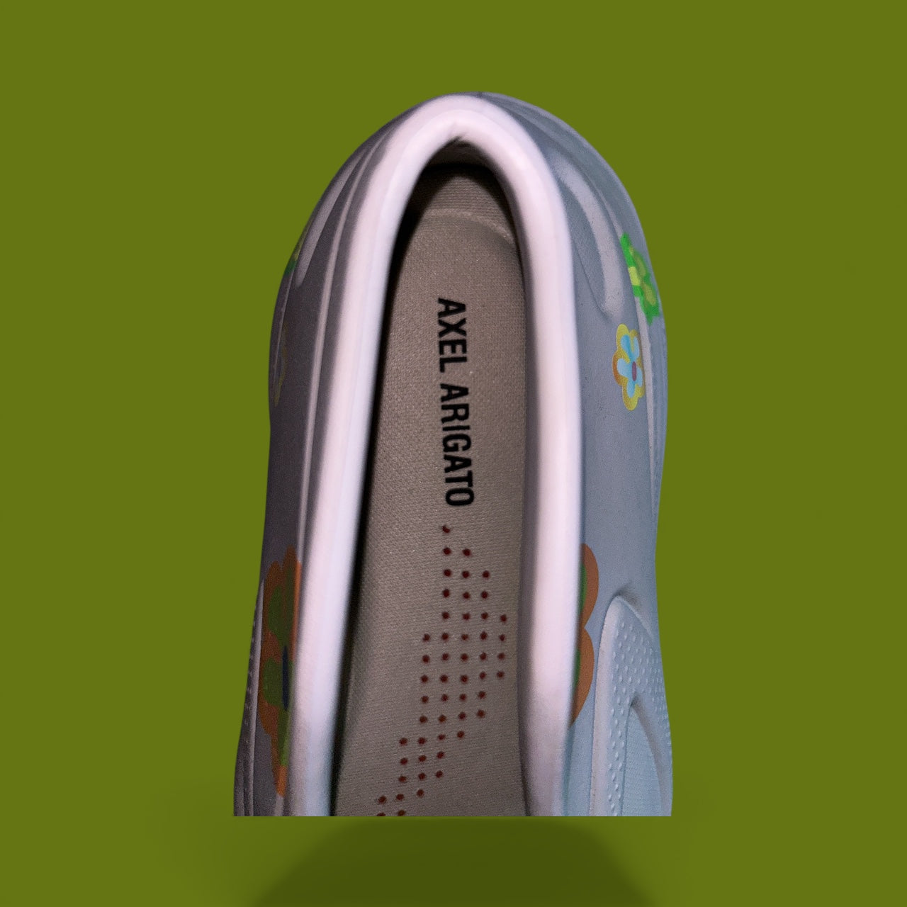 WOMENS AXEL ARIGATO XPLORER CLOG UK SIZE 7.5 EU 41.5 NEW CUSTOM PAINTED FLOWERS IN LIGHT GREY.