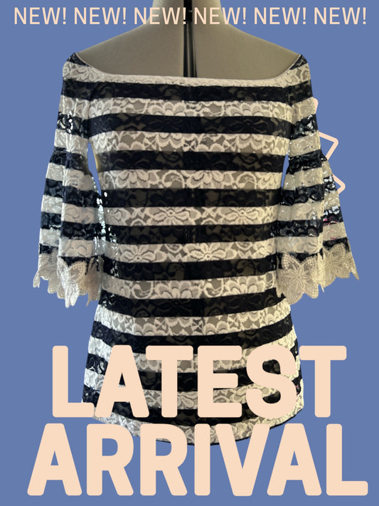 WOMENS ANNA FONTAINE LACE NAVY/WHITE DESIGNER TOP 12/14 UK NEW & TAGGED RRP£250