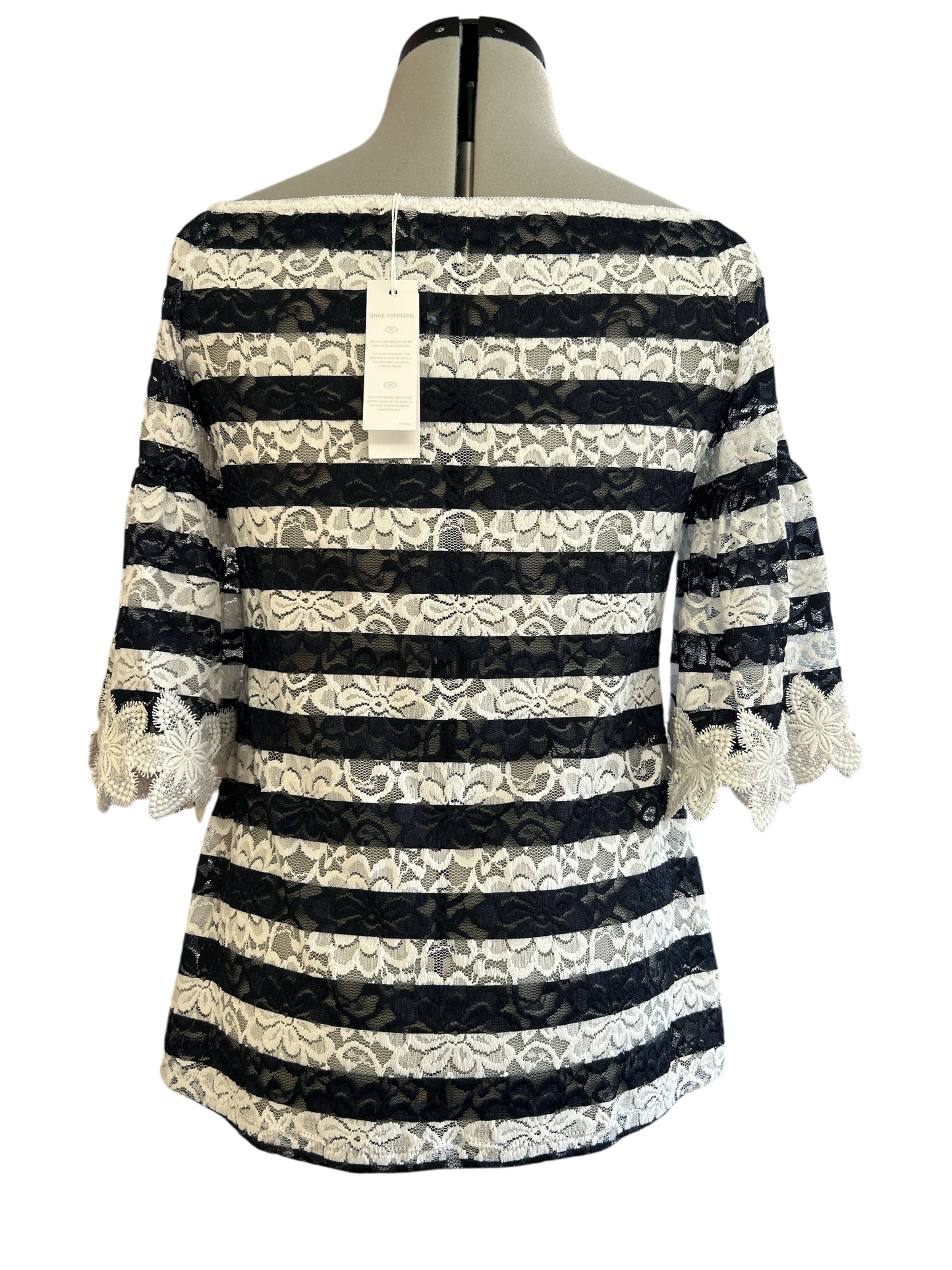 WOMENS ANNA FONTAINE LACE NAVY/WHITE DESIGNER TOP 12/14 UK NEW & TAGGED RRP£250