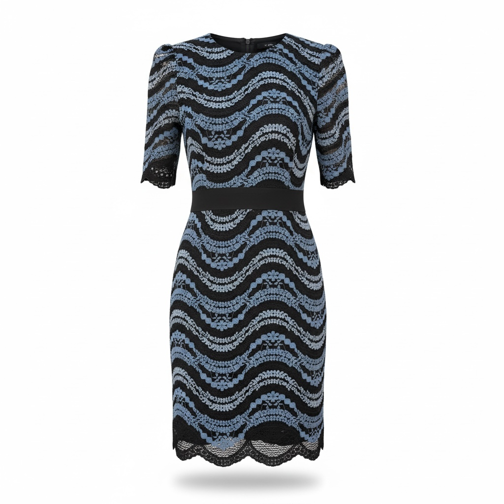 WOMENS MARANT CHEVRON LACE NAVY & BLACK LACE WAVE DRESS IN UK SIZE SMALL RRP€550