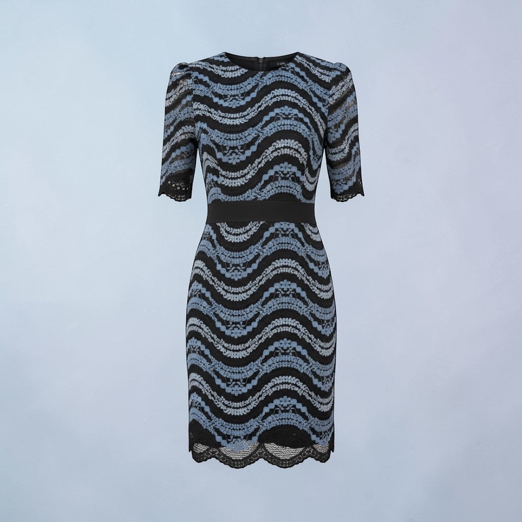 WOMENS MARANT CHEVRON LACE NAVY & BLACK LACE WAVE DRESS IN UK SIZE SMALL RRP€550