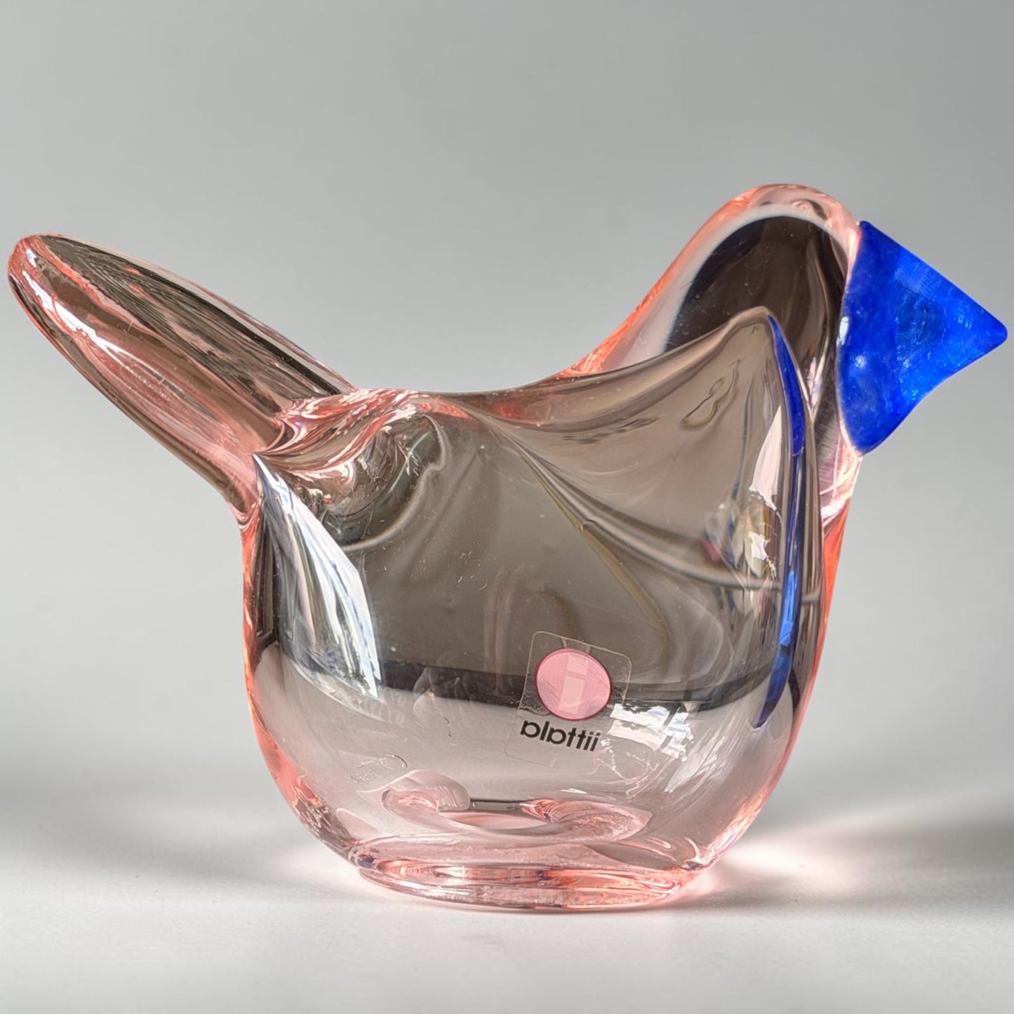 TOIKKLA OIVA TOIKKA 1972 BIRDS (IITTALA) PINK & BLUE UNIQUE DESIGNED GLASS BIRDS