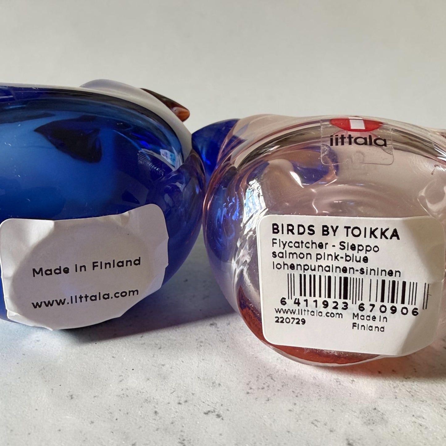 TOIKKLA OIVA TOIKKA 1972 BIRDS (IITTALA) PINK & BLUE UNIQUE DESIGNED GLASS BIRDS