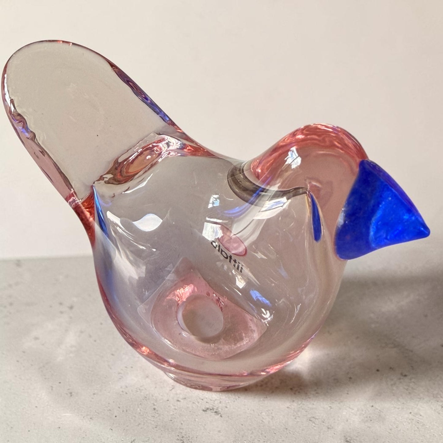 TOIKKLA OIVA TOIKKA 1972 BIRDS (IITTALA) PINK & BLUE UNIQUE DESIGNED GLASS BIRDS
