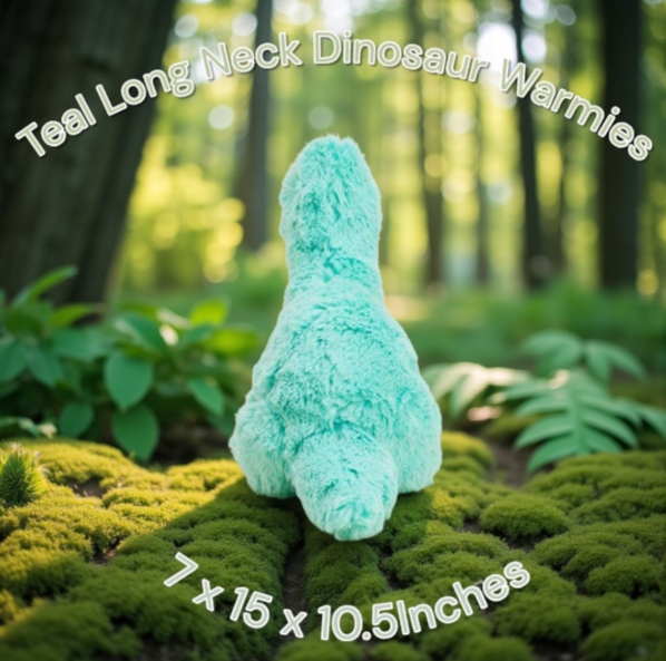 Teal Long Neck Dinosaur Warmies 7 x 15 x 10.5 inches. RRP: $28. (17x38x26 cm)NEW